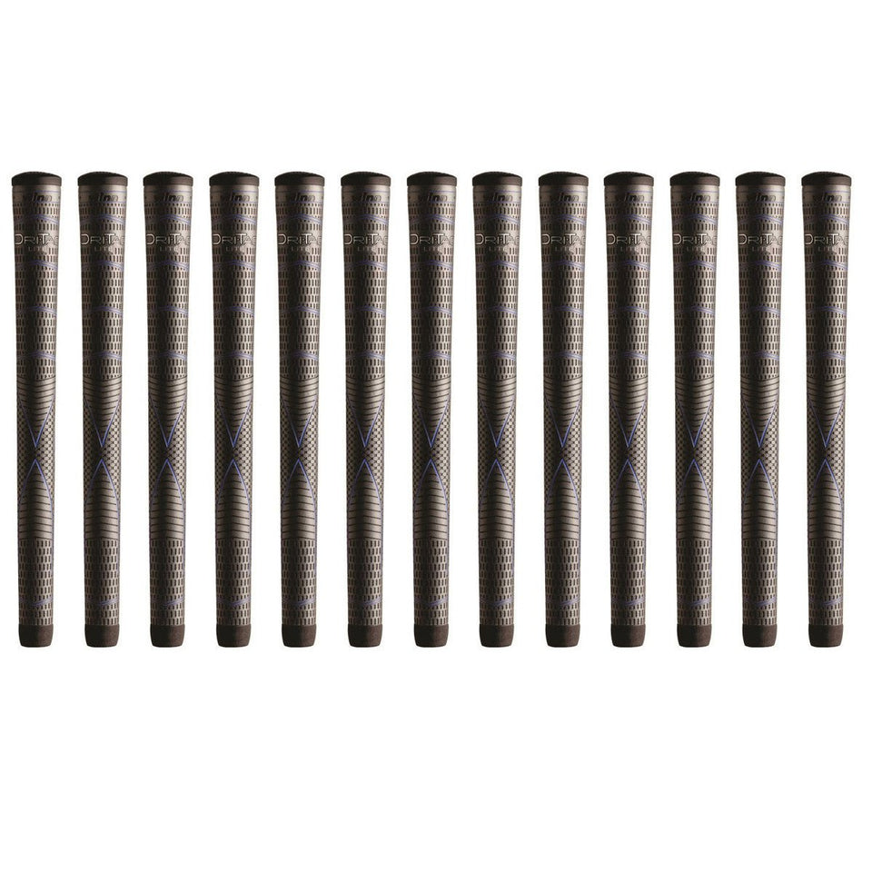 Winn DriTac Lite midsize grip in dark gray enhances all-weather tack for better control.