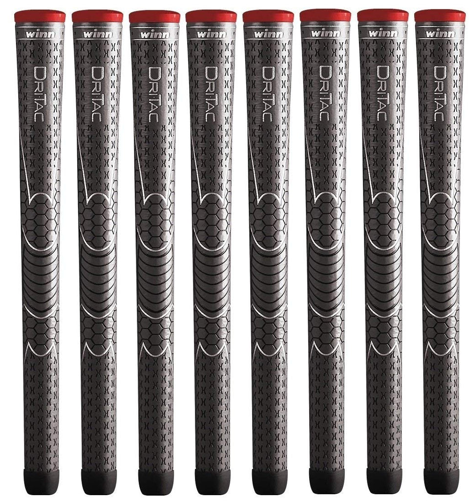Winn DriTac standard dark gray golf grips provide secure, all-weather control.