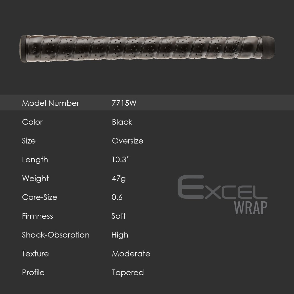 Winn Excel Wrap Oversize Black golf grip demonstrates larger diameter for relaxed hold