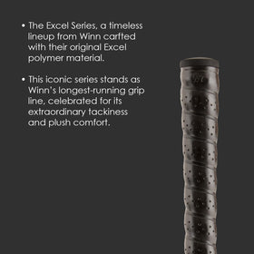 Winn Excel Wrap Oversize Black golf grip showing tacky texture for rainy day play