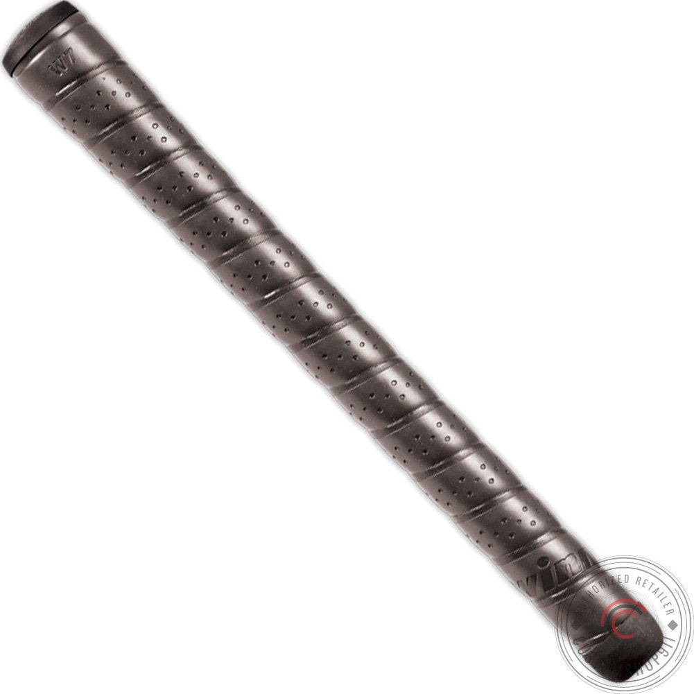 Winn EXCEL WRAP oversize black grip on a golf club showing non-slip surface for wet conditions.
