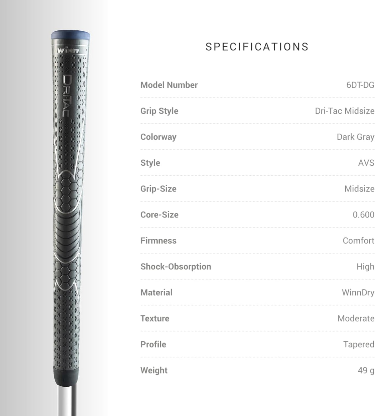 Winn DriTac midsize grip non-slip surface for confident grip