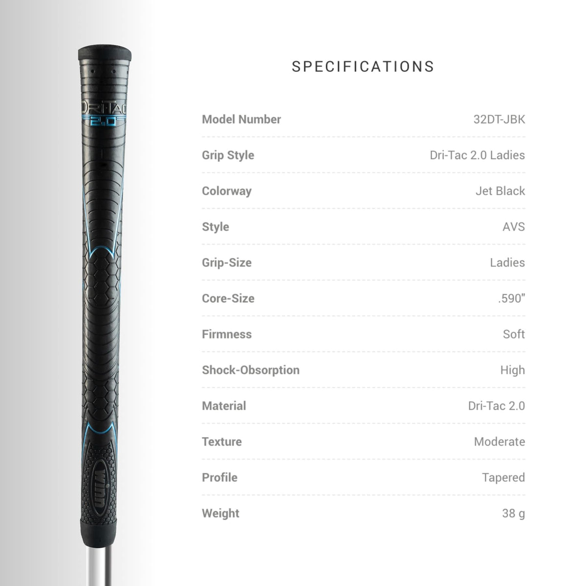 Winn Grips 32DT-JBK Dri-Tac 2.0 polymer technology texture highlight