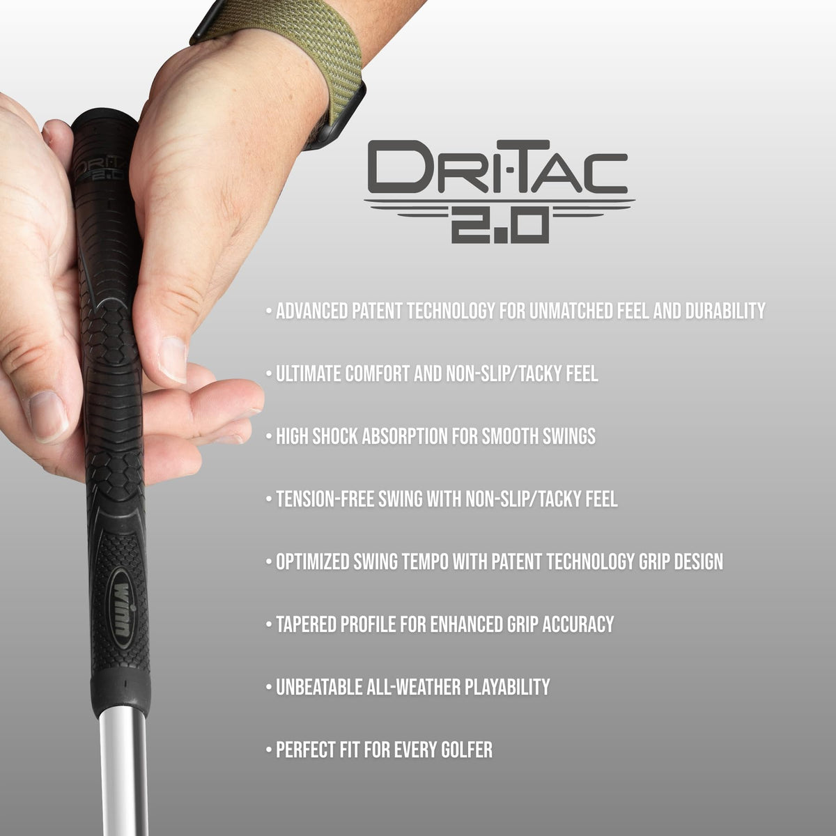 Winn Grips 72DT-JBK Dri-Tac 2.0 oversize feel designed for confident swing in hand.