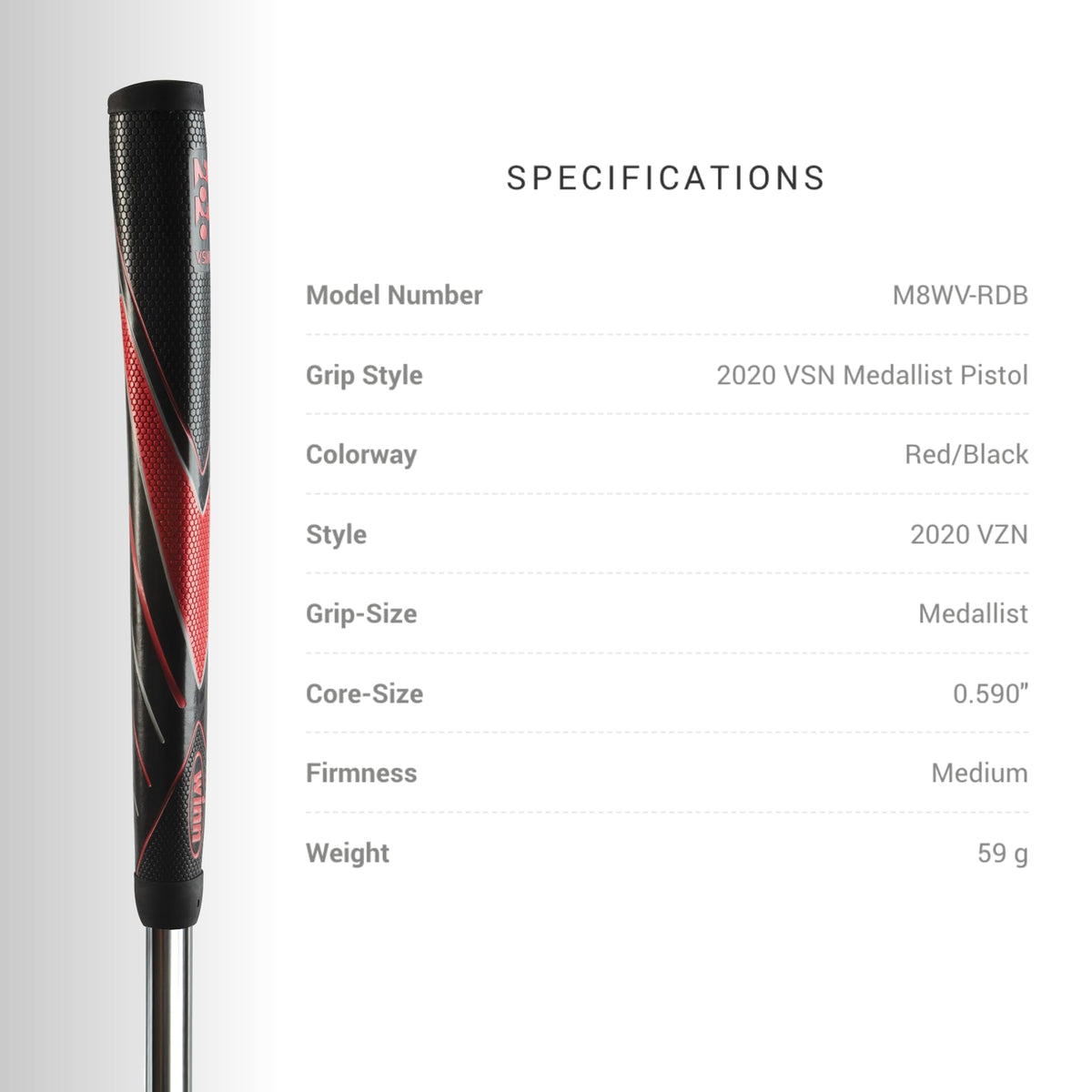 Winn Medallist putter grip with 0.590 inch core supports balanced control.