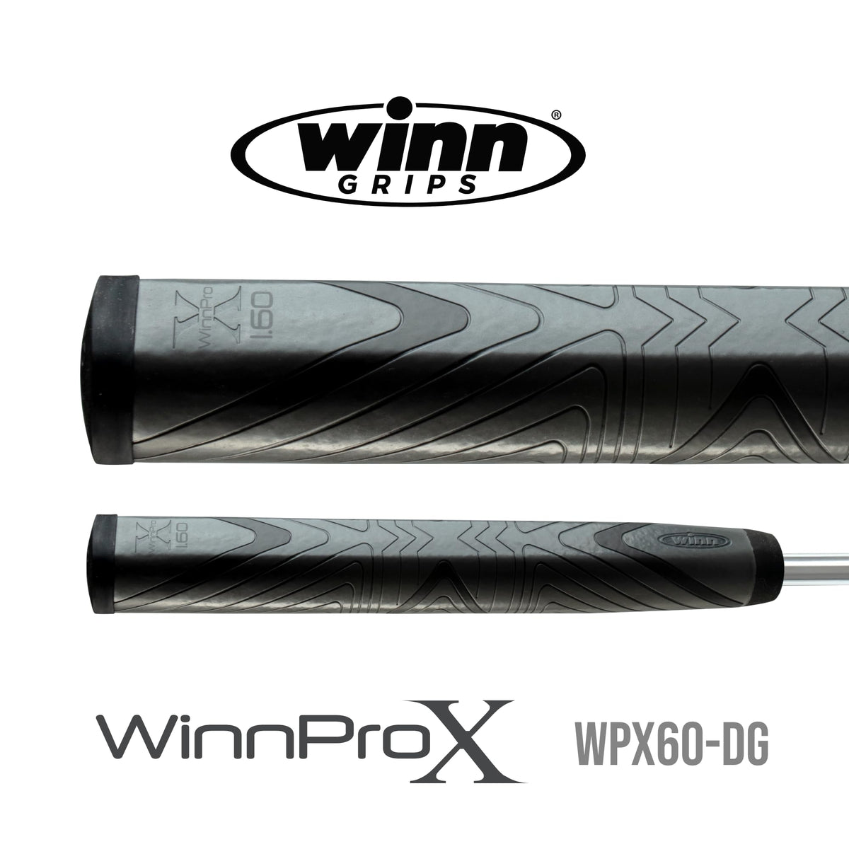 Winn Pro X 1.60 paddle grip close-up in gray and black, highlighting a tacky feel.
