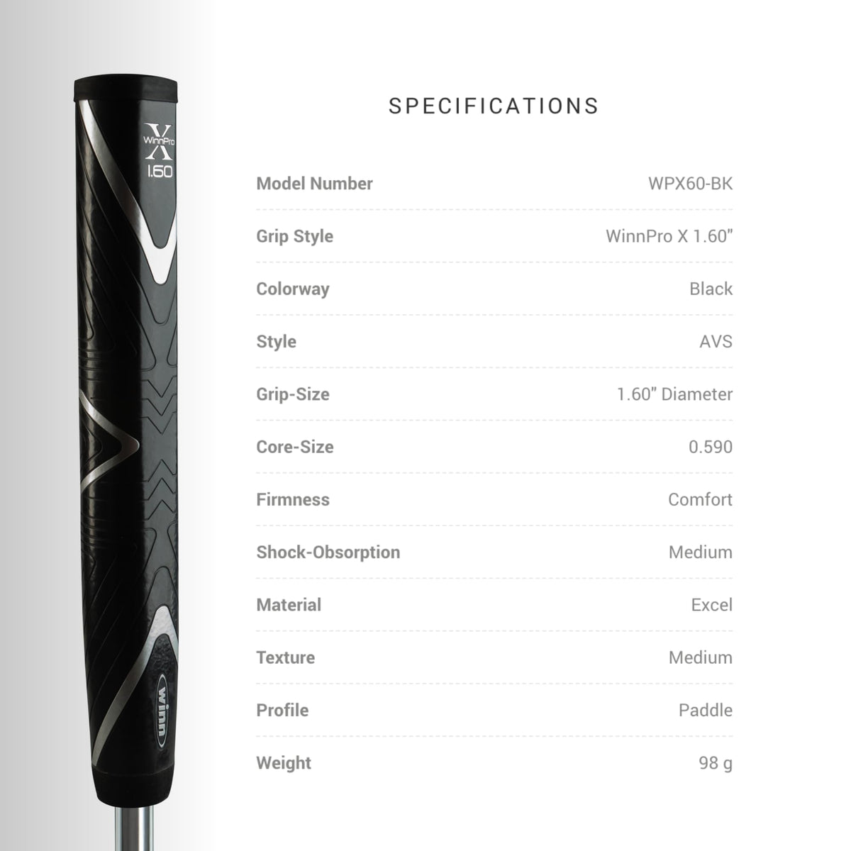 Winn Pro X 1.60 Super Jumbo size offers comfortable grip for longer rounds