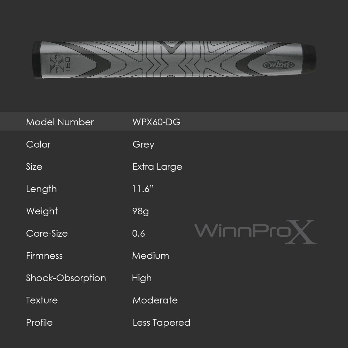 Winn Pro X 1.60 offers three sizes, including Super Jumbo, for a customizable grip.