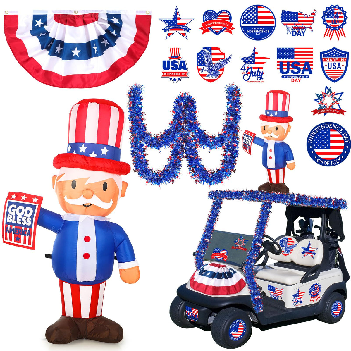 WinnerWhy inflatable LED golf cart for 4th of July, bright visibility during parades