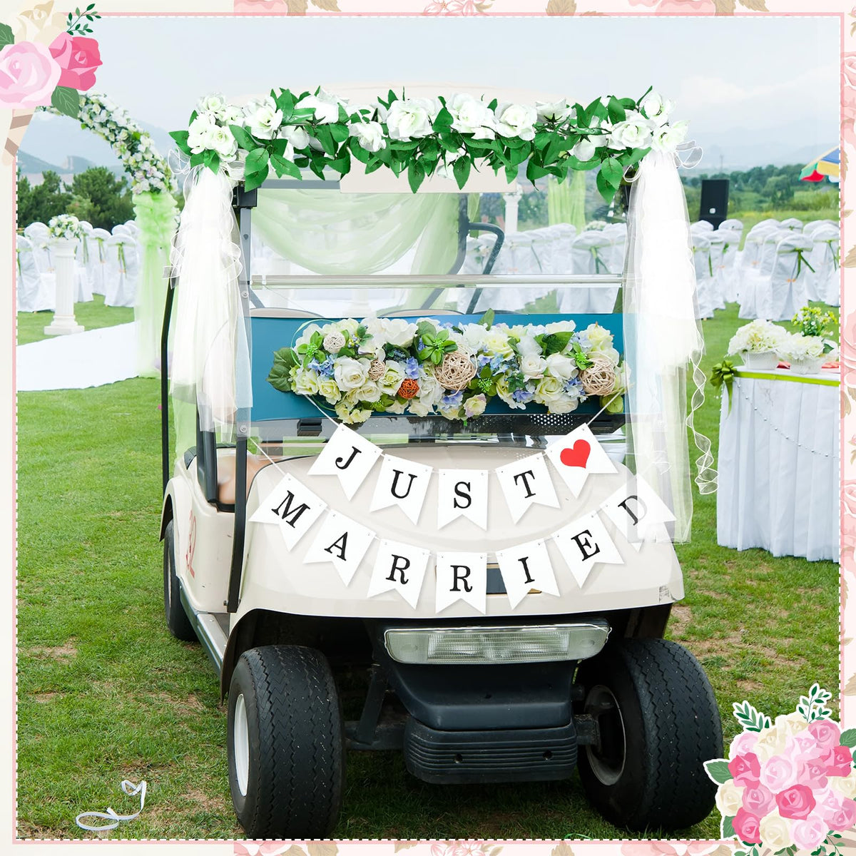 WinnerWhy organza ribbon helps quick, stylish golf cart decorating.