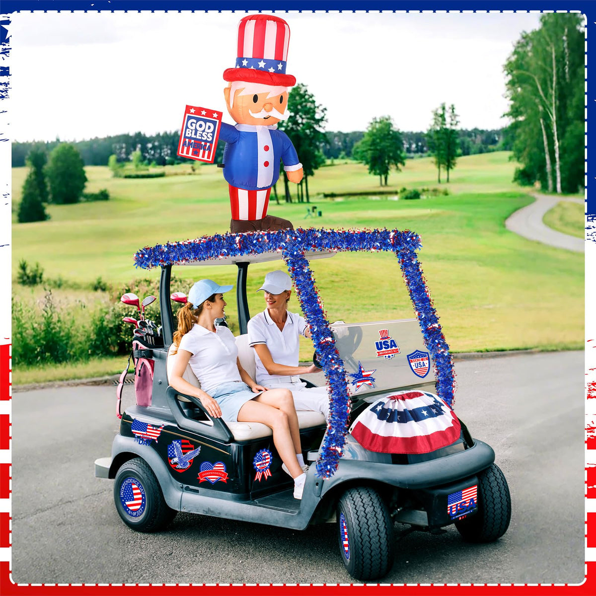 WinnerWhy patriotic body stickers customize the golf cart body for a vibrant parade look