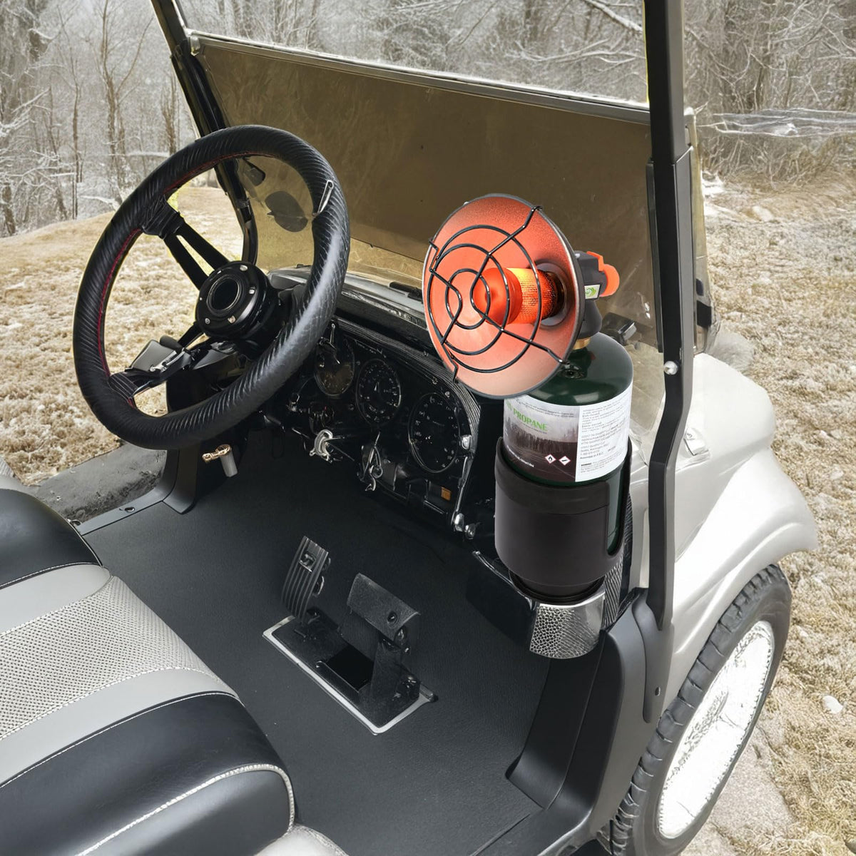 WishDirect golf cart heater mounted on cart for quick warmth during rounds