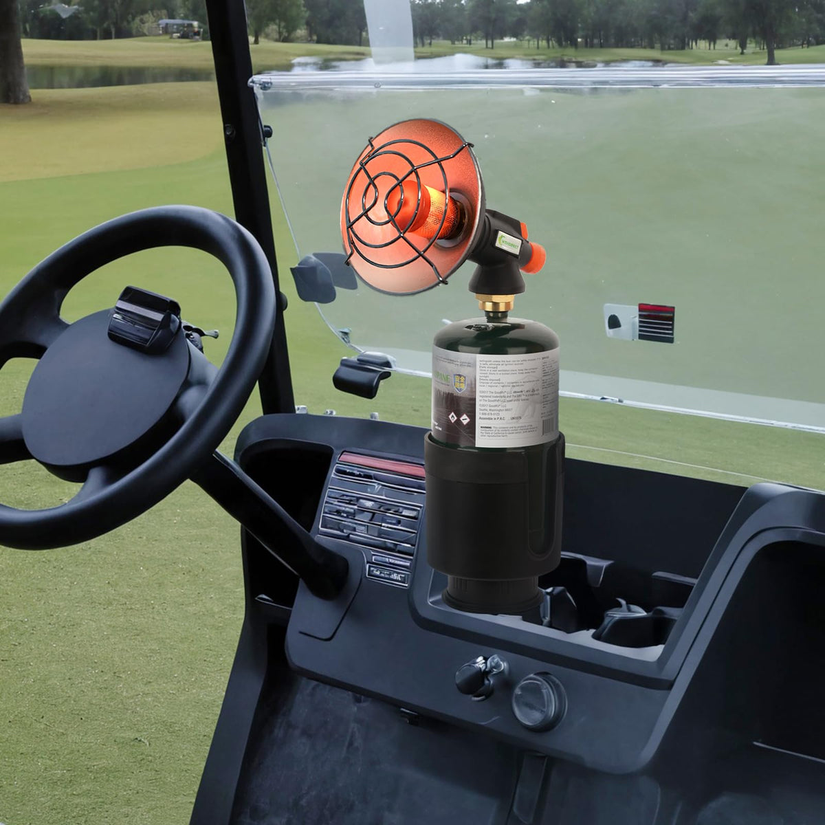 WishDirect golf cart heater works with 1 lb propane tanks for versatile outdoor use