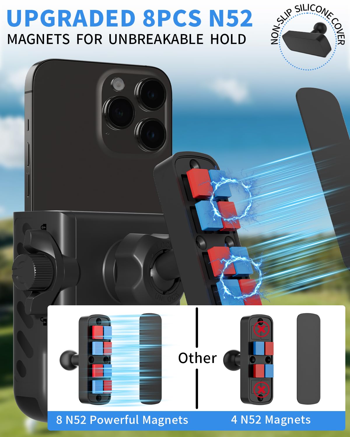 WLLNEE mount shown from the side highlighting durability on course