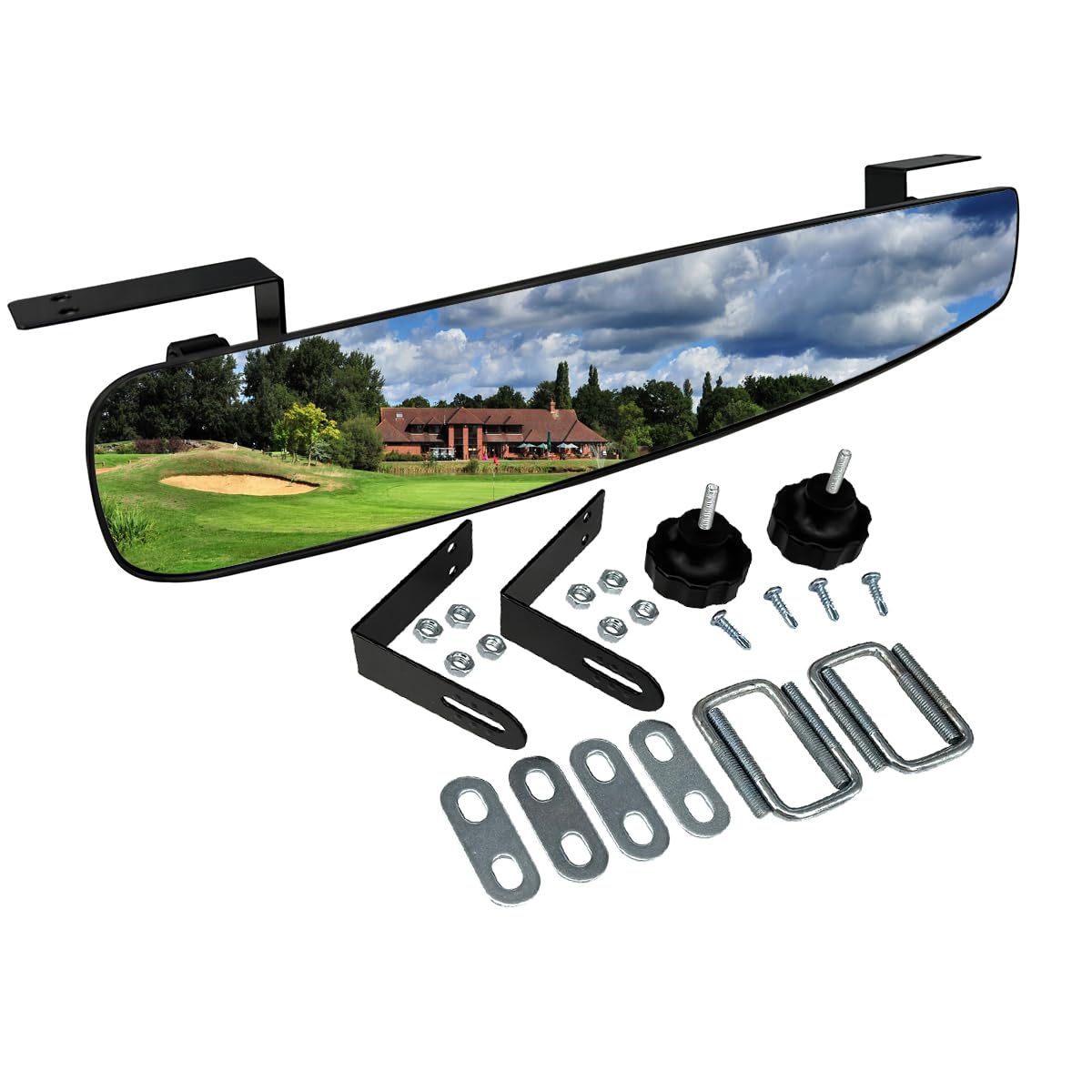 WLOOD golf cart rear view mirror 16.5in provides wide behind visibility.