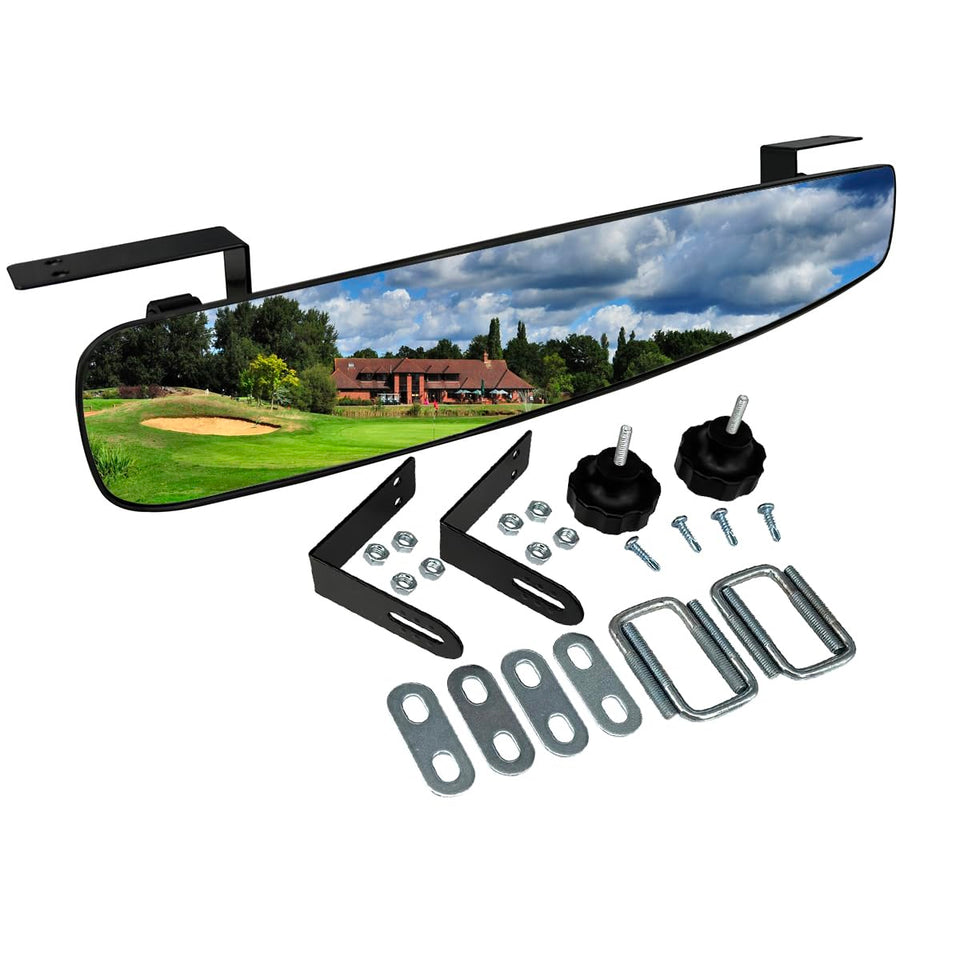WLOOD golf cart rear view mirror 16.5in provides wide behind visibility.