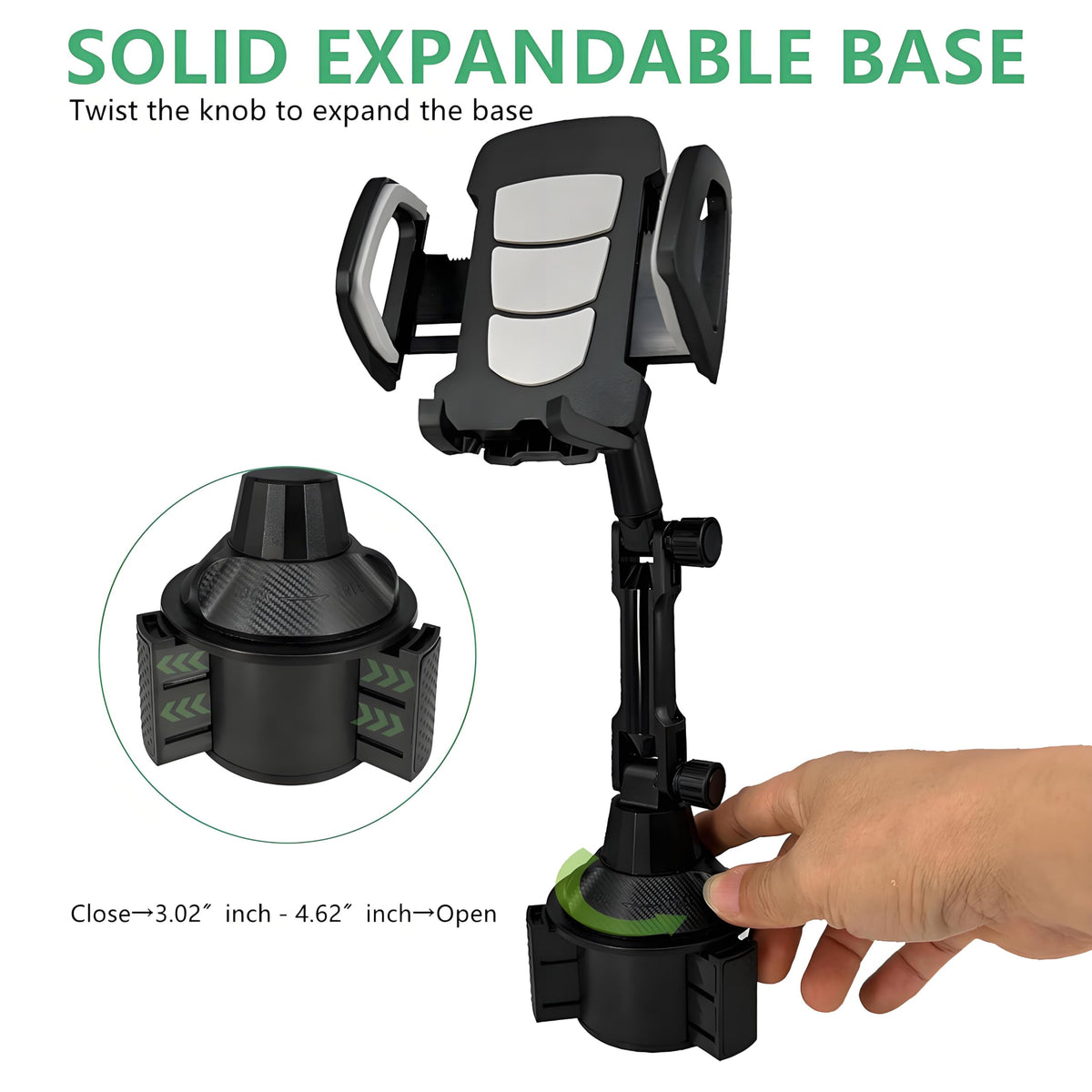 WLOOD base expands securely to fit cup holders on golf carts
