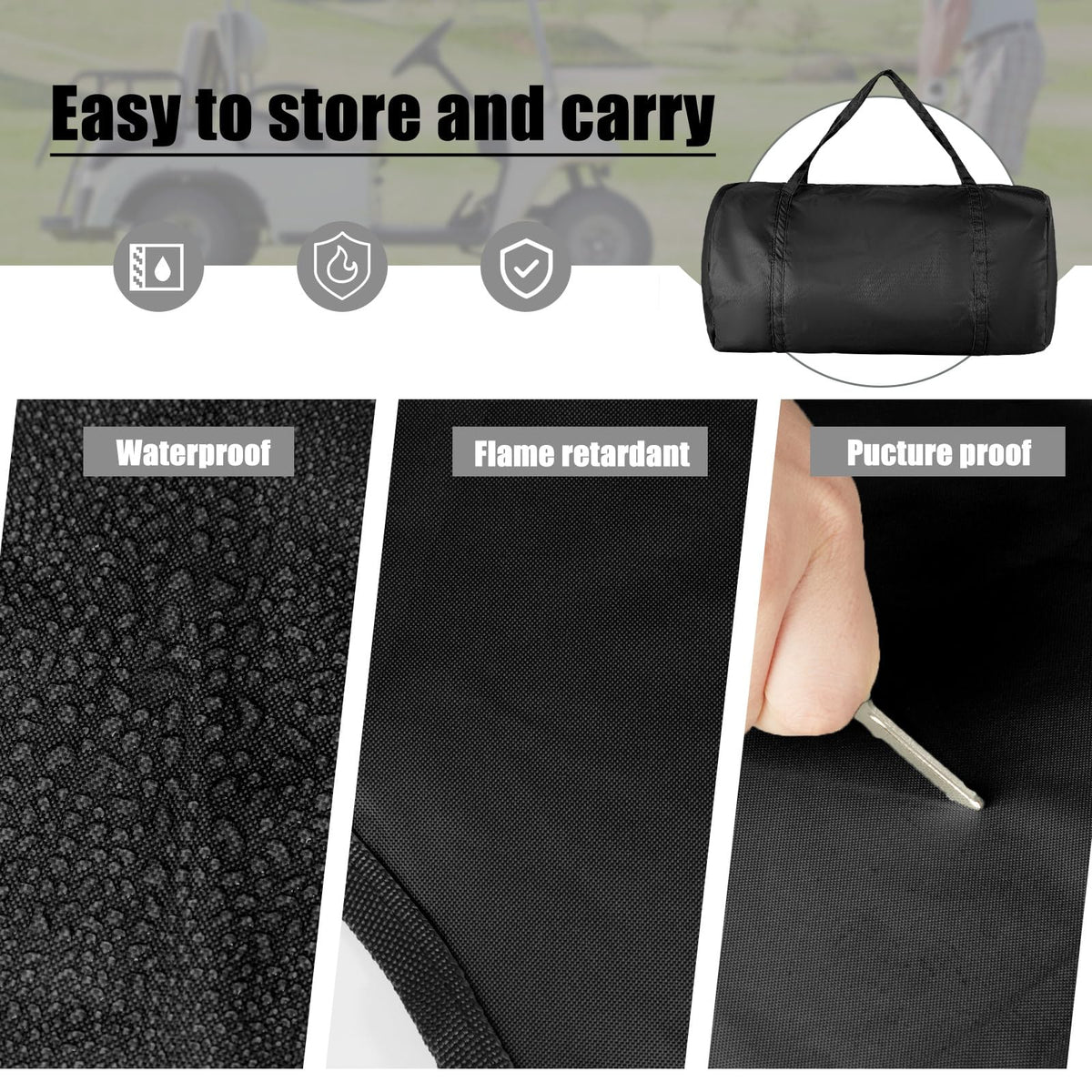 Woanger 6-passenger cart cover installed for all-weather protection