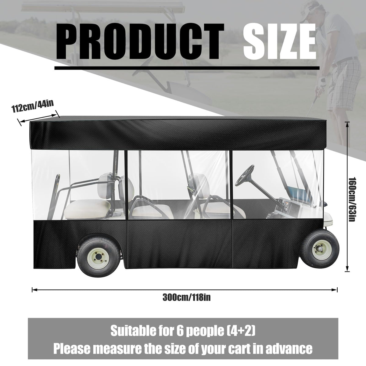 Woanger enclosure with clear windshield shows easy entry during wet weather
