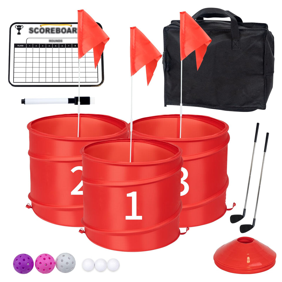 WodGod backyard golf set front view, ready for portable outdoor fun.