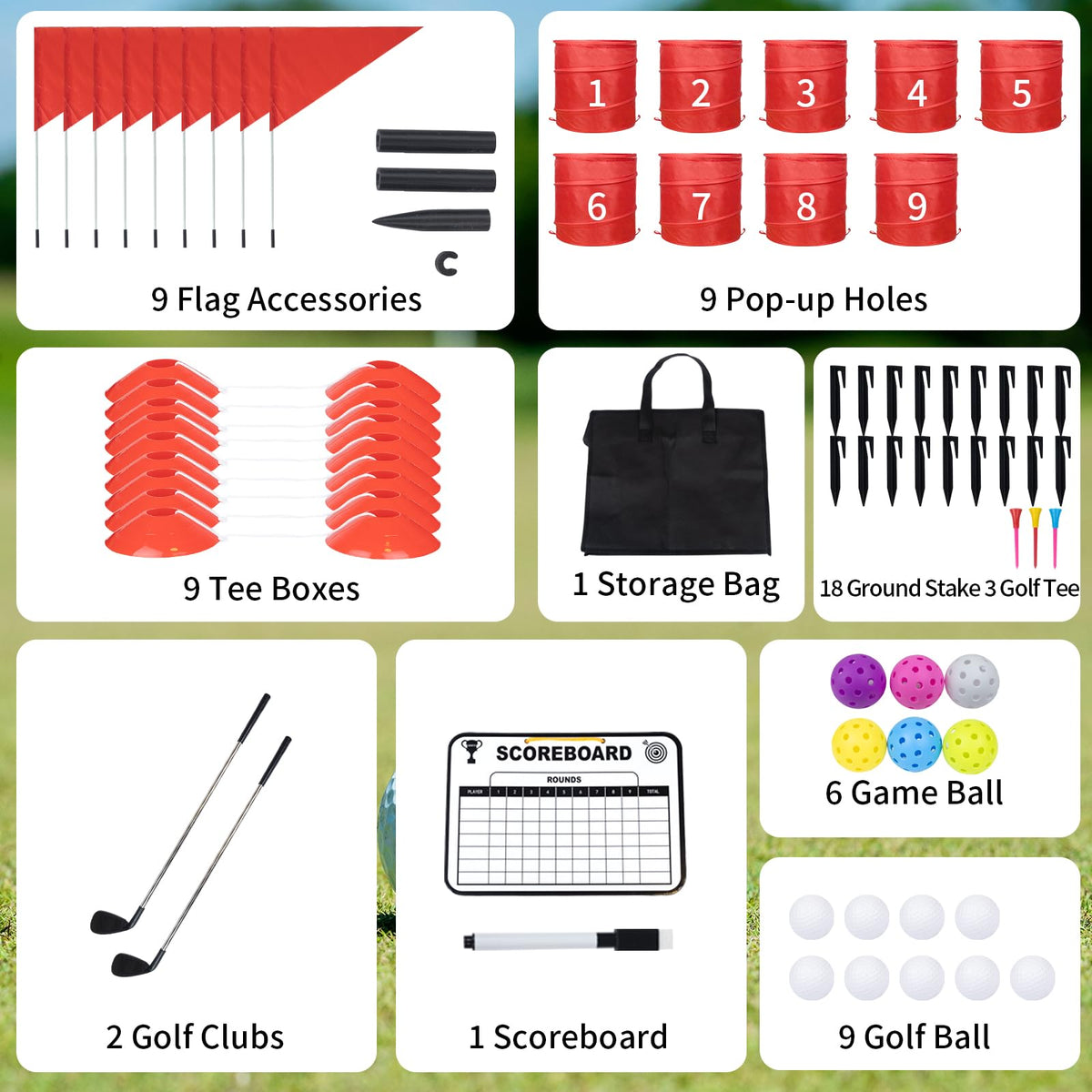 WodGod collapsible mini golf holes ready for parks and beaches