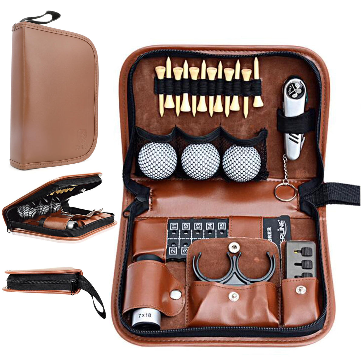 Wolfman golf accessories set with hi-end leather case for on-the-go organization and style.
