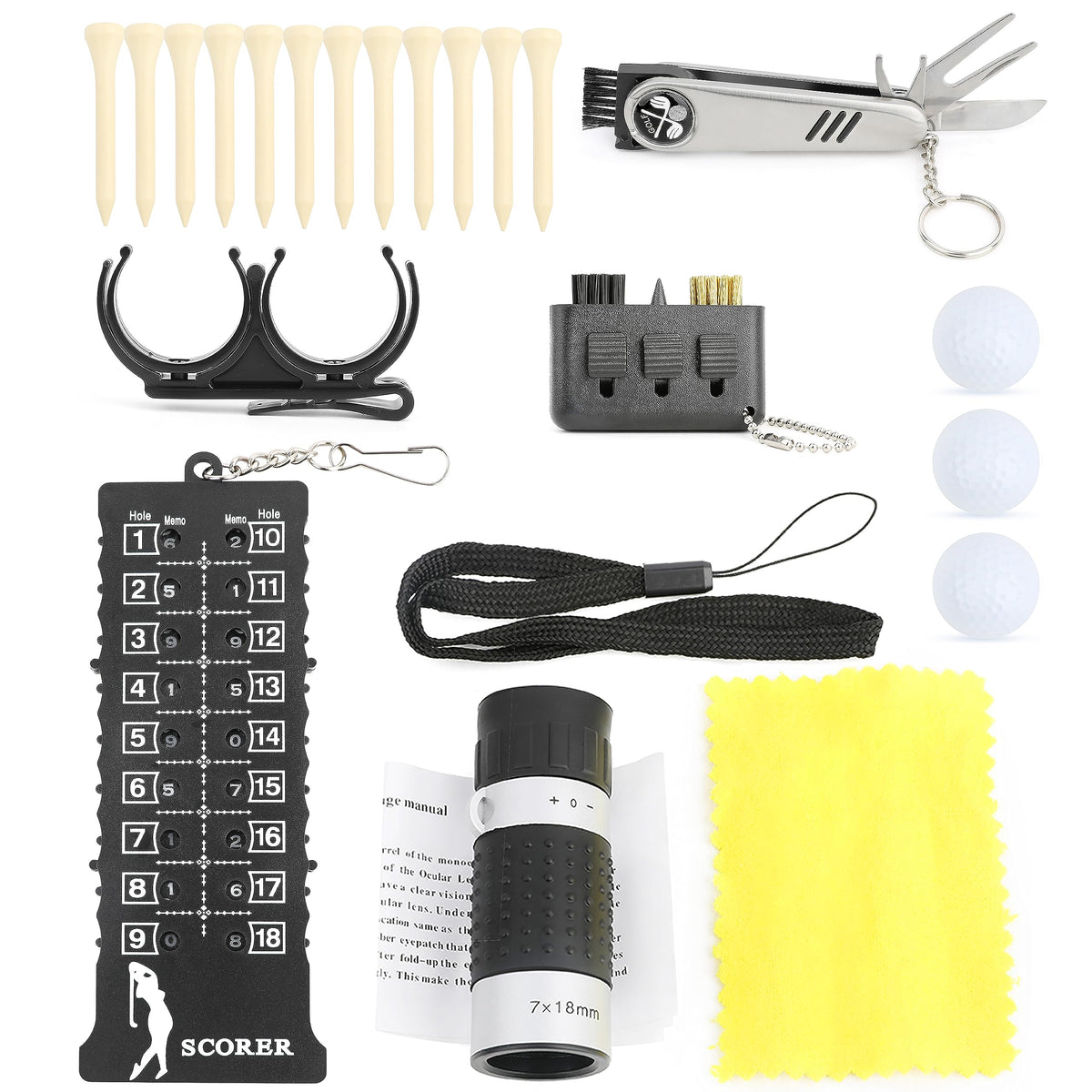 Wolfman ball clamp and scorer help organize balls and track scores efficiently.
