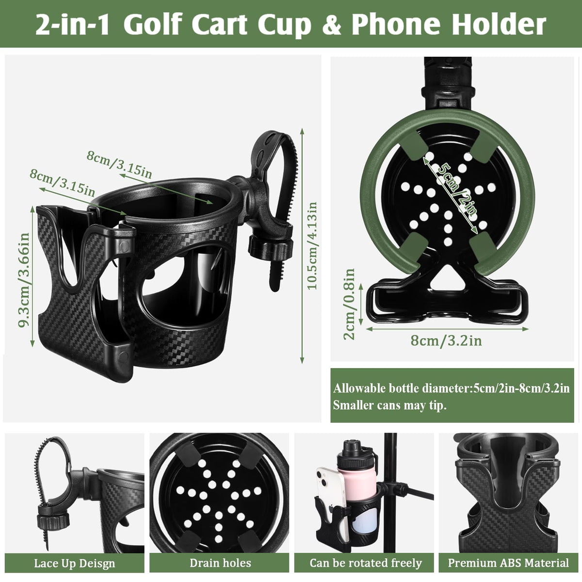Wonderjune 2in1 golf cart accessory keeps beverages and phone within easy reach.