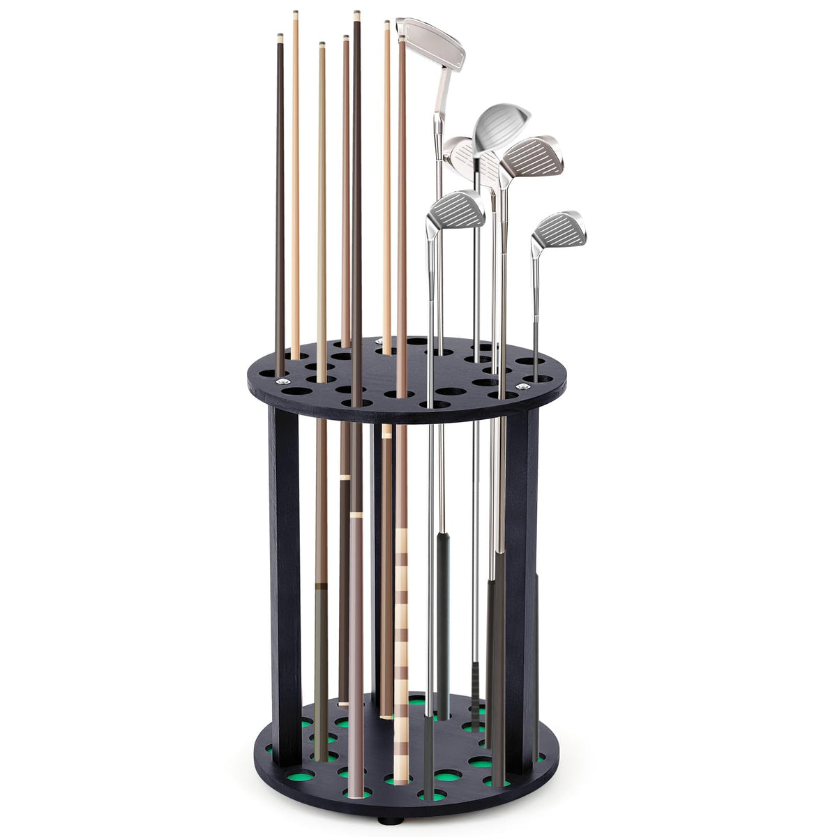 Wonderjune wooden golf club display rack for organized home storage.