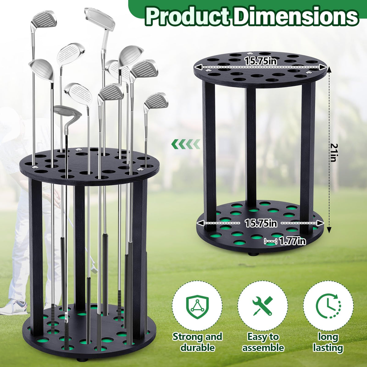 Wonderjune wooden golf club organizer 22-clubs highlighting ample storage for your collection.