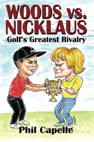 Woods vs Nicklaus book cover highlights rivalry analysis for golf fans.