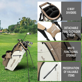 Wosofe eight-pocket layout for apparel, valuables, and beverages on course