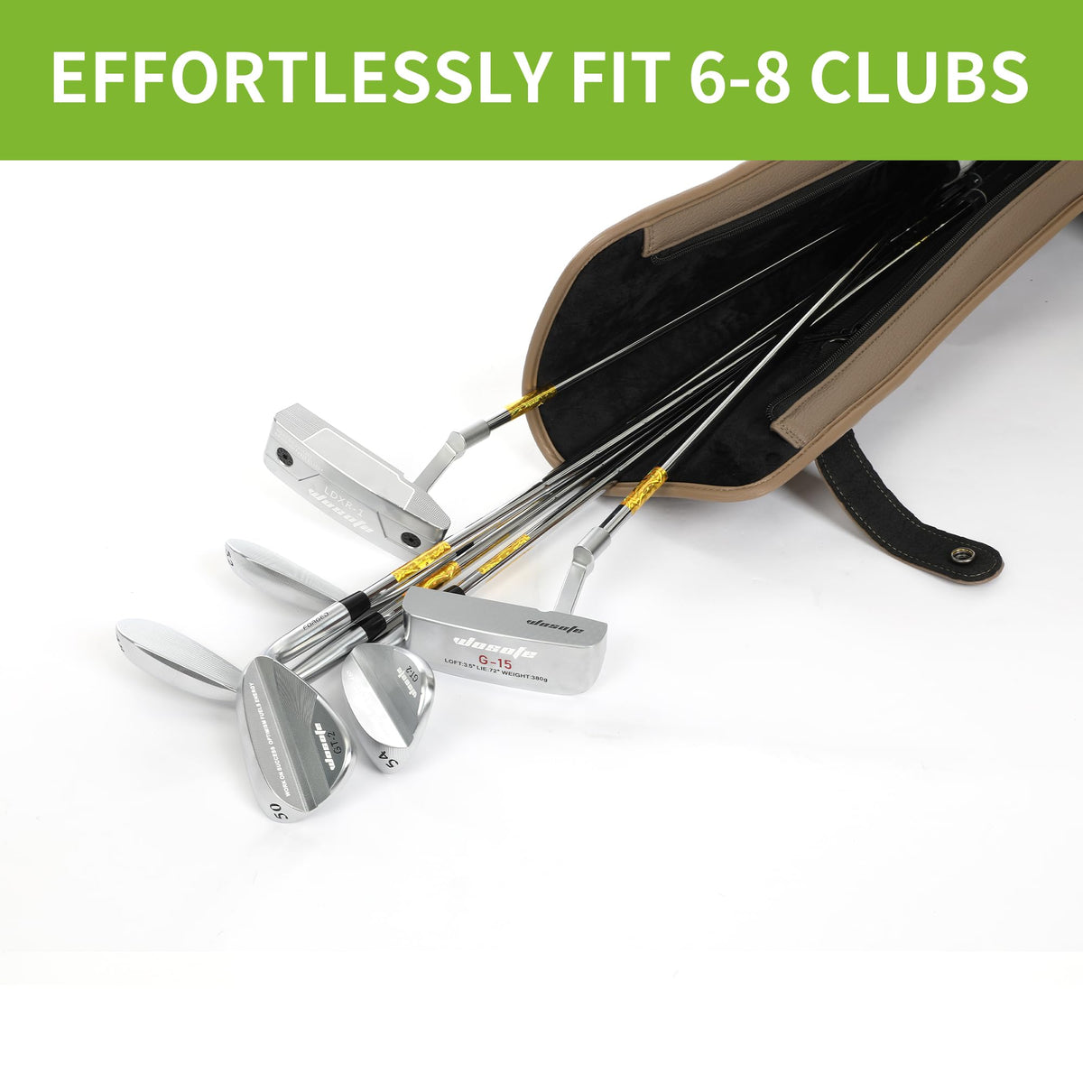 Wosofe compact golf bag fits easily in car trunks and trailers for travel.