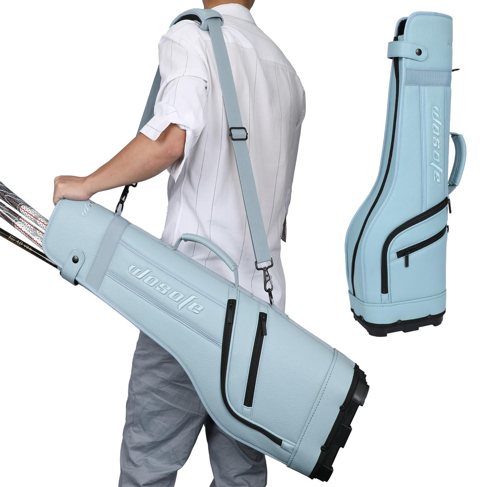 Wosofe golf carry bag blue PU waterproof for travel and easy transport