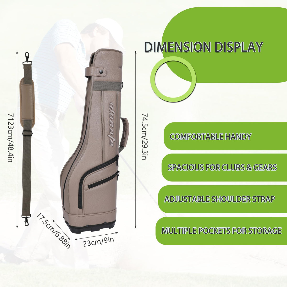 Wosofe bag spaciously holds a full set of clubs for easy travel.