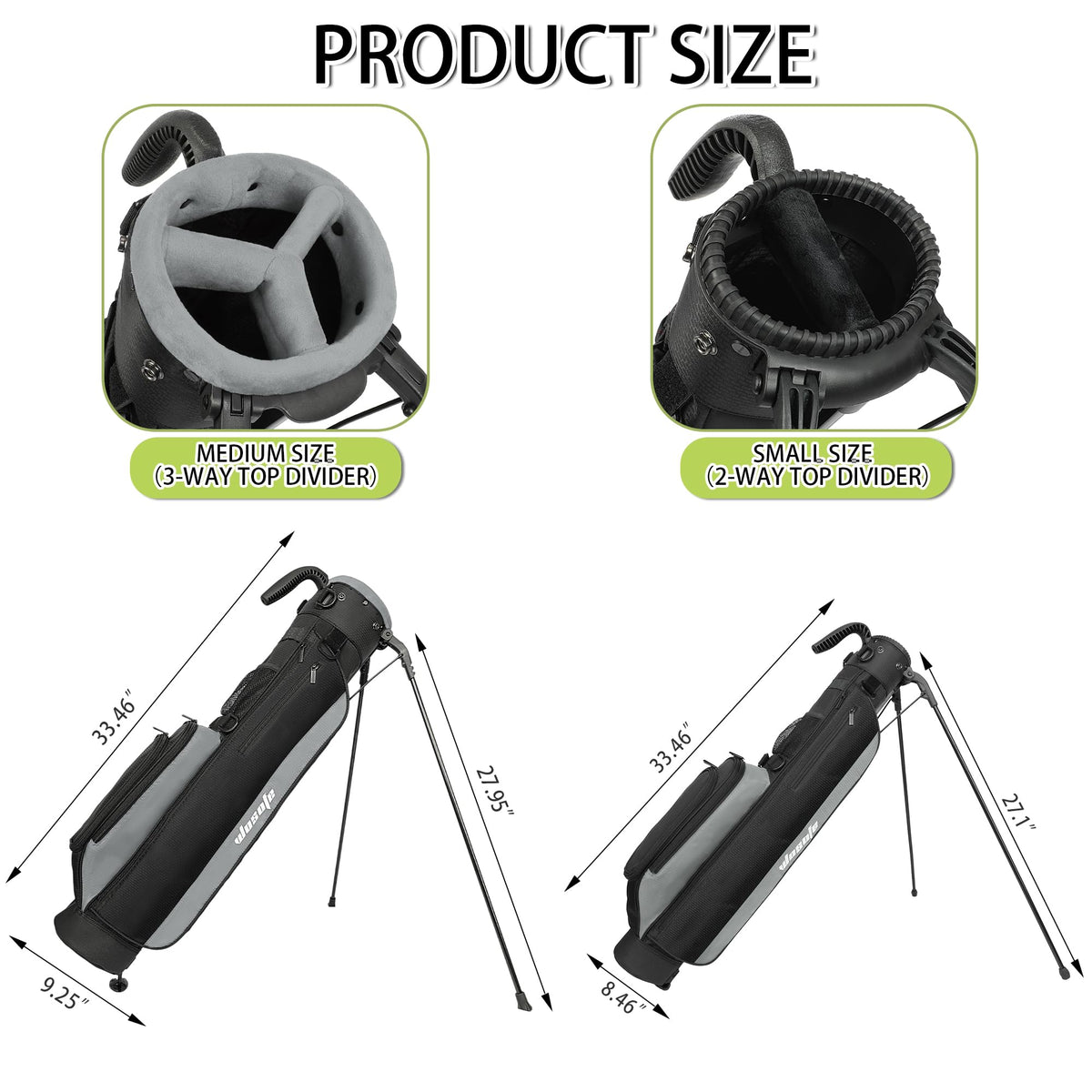 Wosofe stand bag with 2-3 top dividers keeps clubs organized.