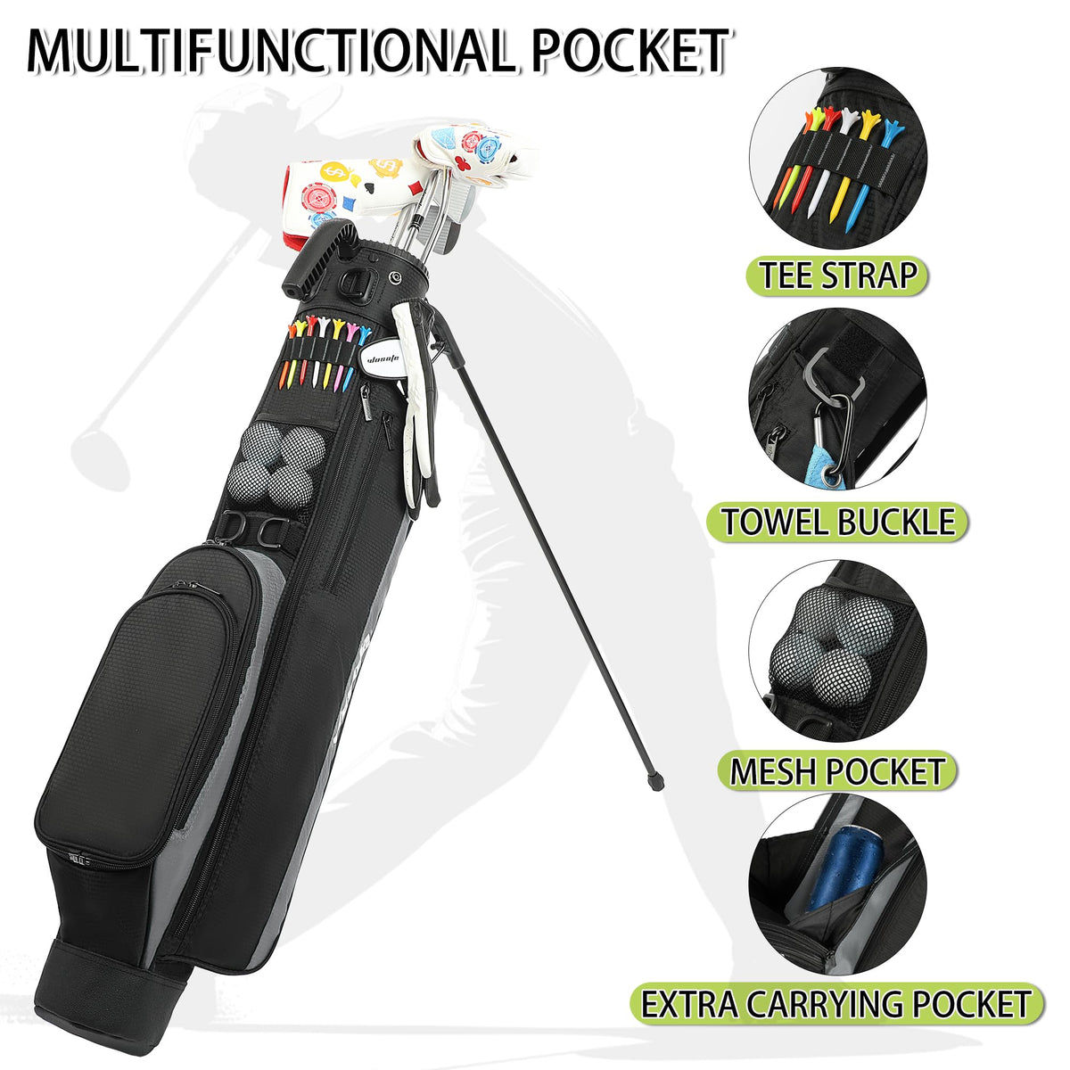 Wosofe golf bag's ergonomic dual-padded straps for comfortable walking.
