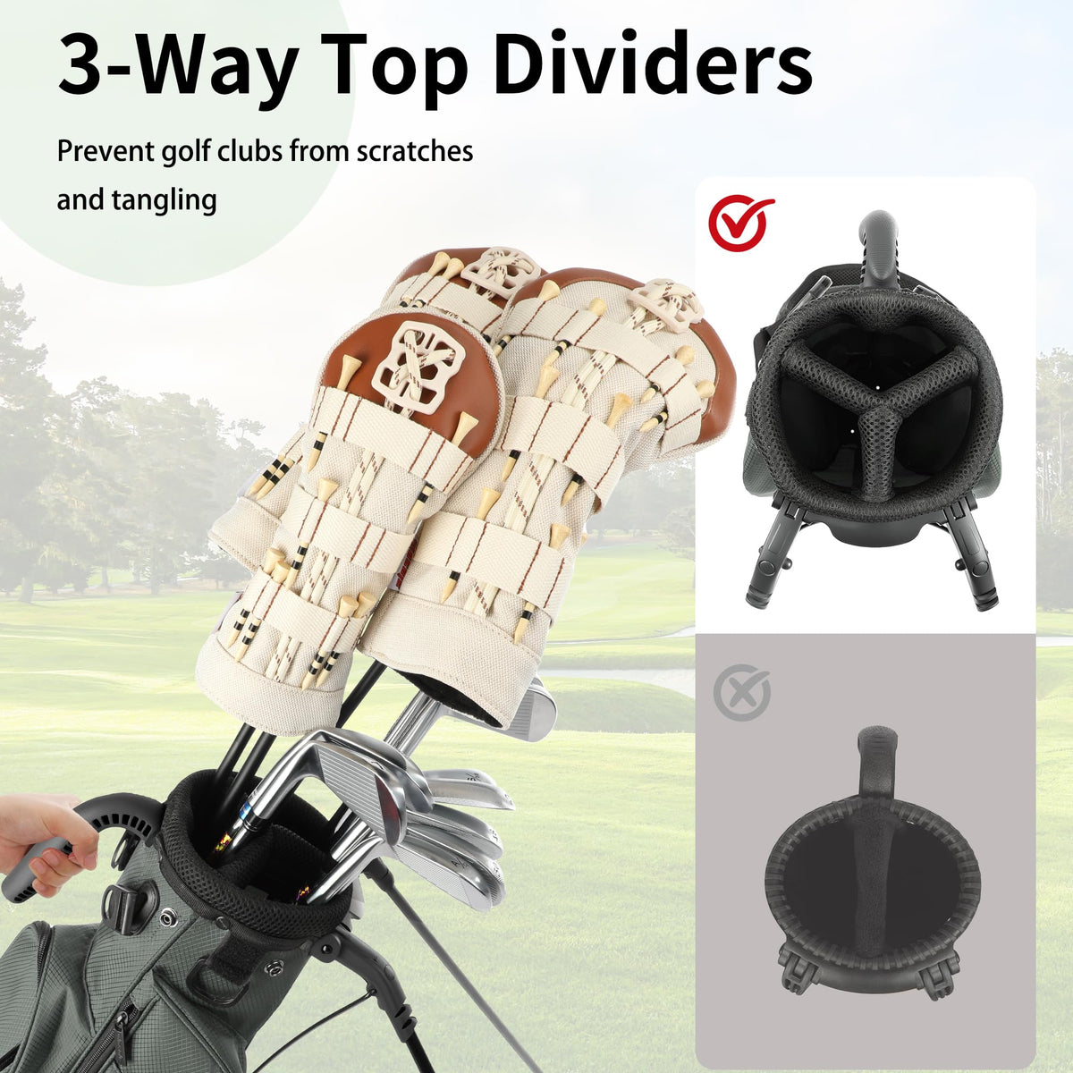 Wosofe bag 3-way divider keeps clubs organized and accessible