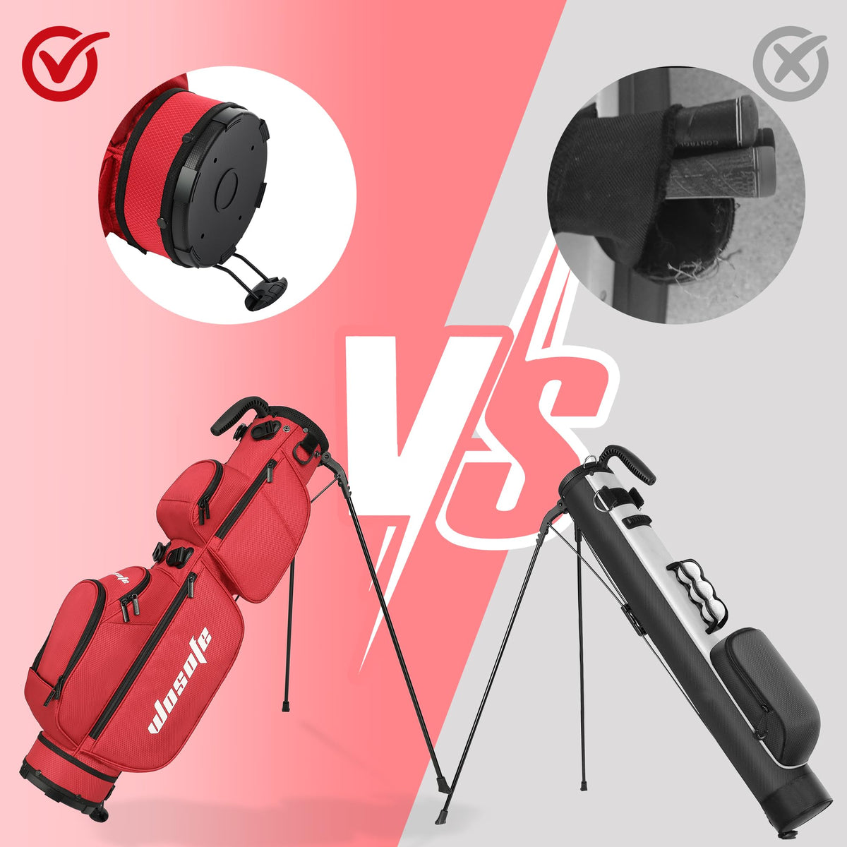 Wosofe 3-way divider interior keeps clubs organized without bulk.
