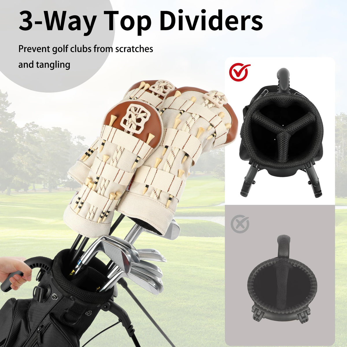 Wosofe bag shows 5-9 clubs capacity, perfect for compact rounds