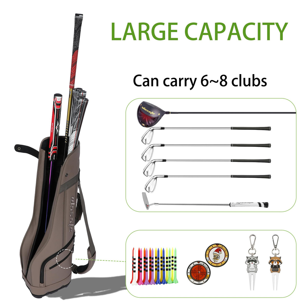 Wosofe bag’s non-slip bottom keeps clubs secure during transport.
