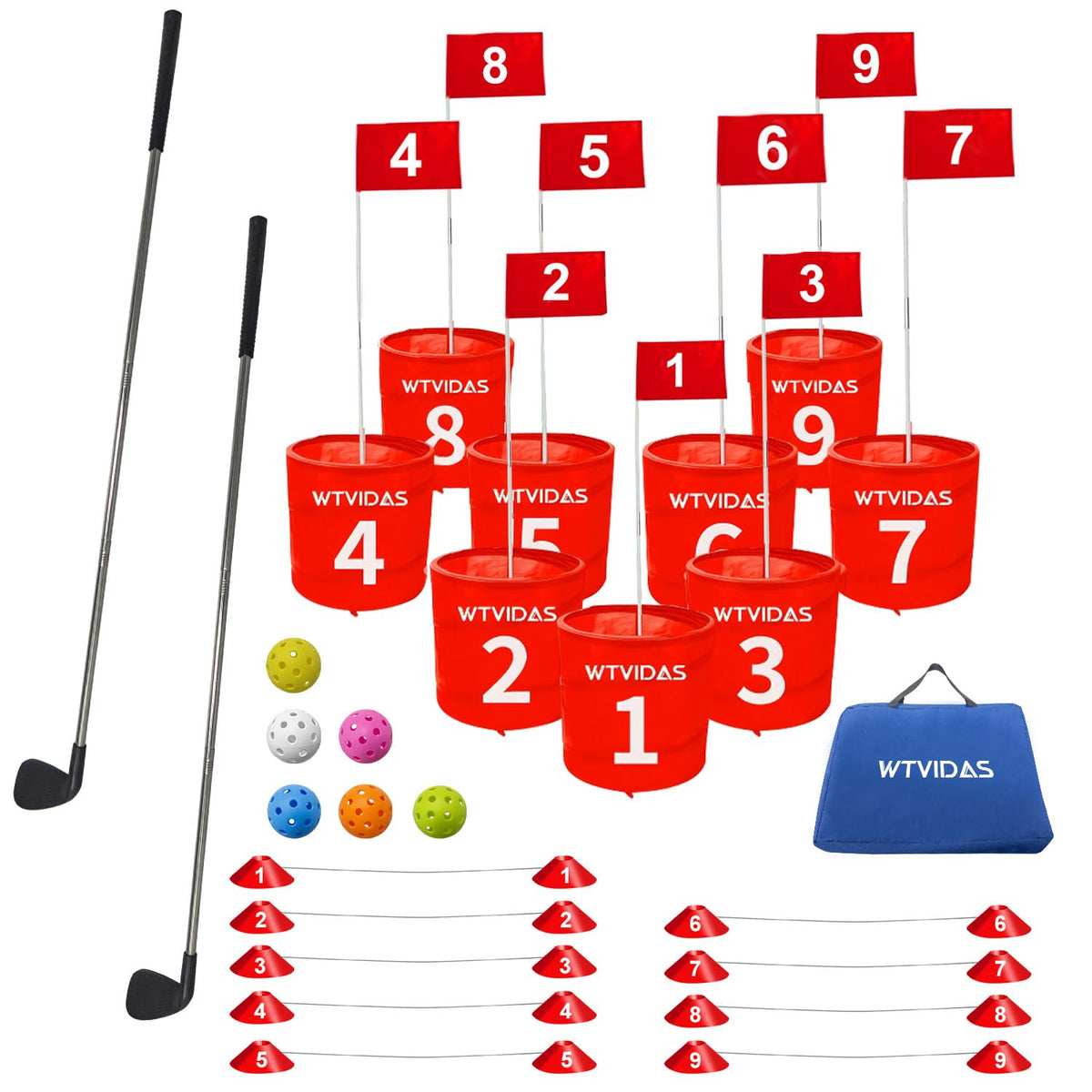 WTVIDAS 9-hole bucket golf set ready for backyard play