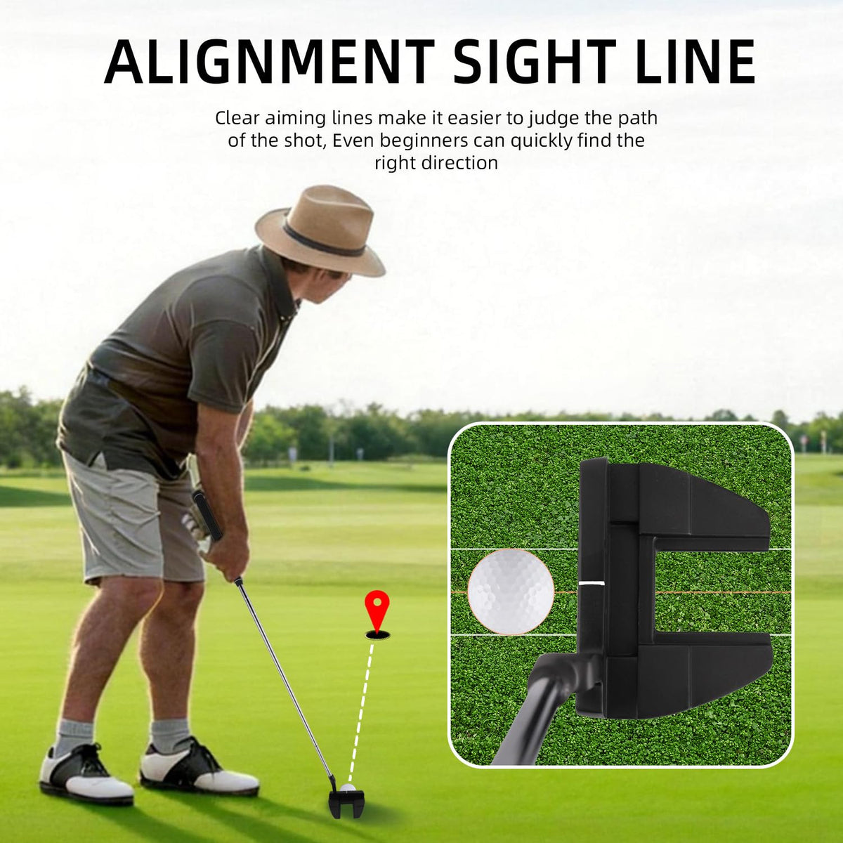 Wuday golf mallet putter low center of gravity promotes smooth rolls.