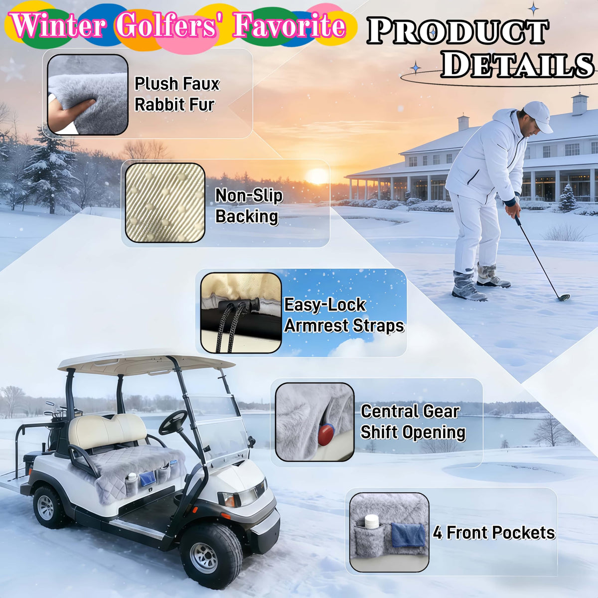 WUKO HUNT plush towel blanket adds all-season softness to carts.