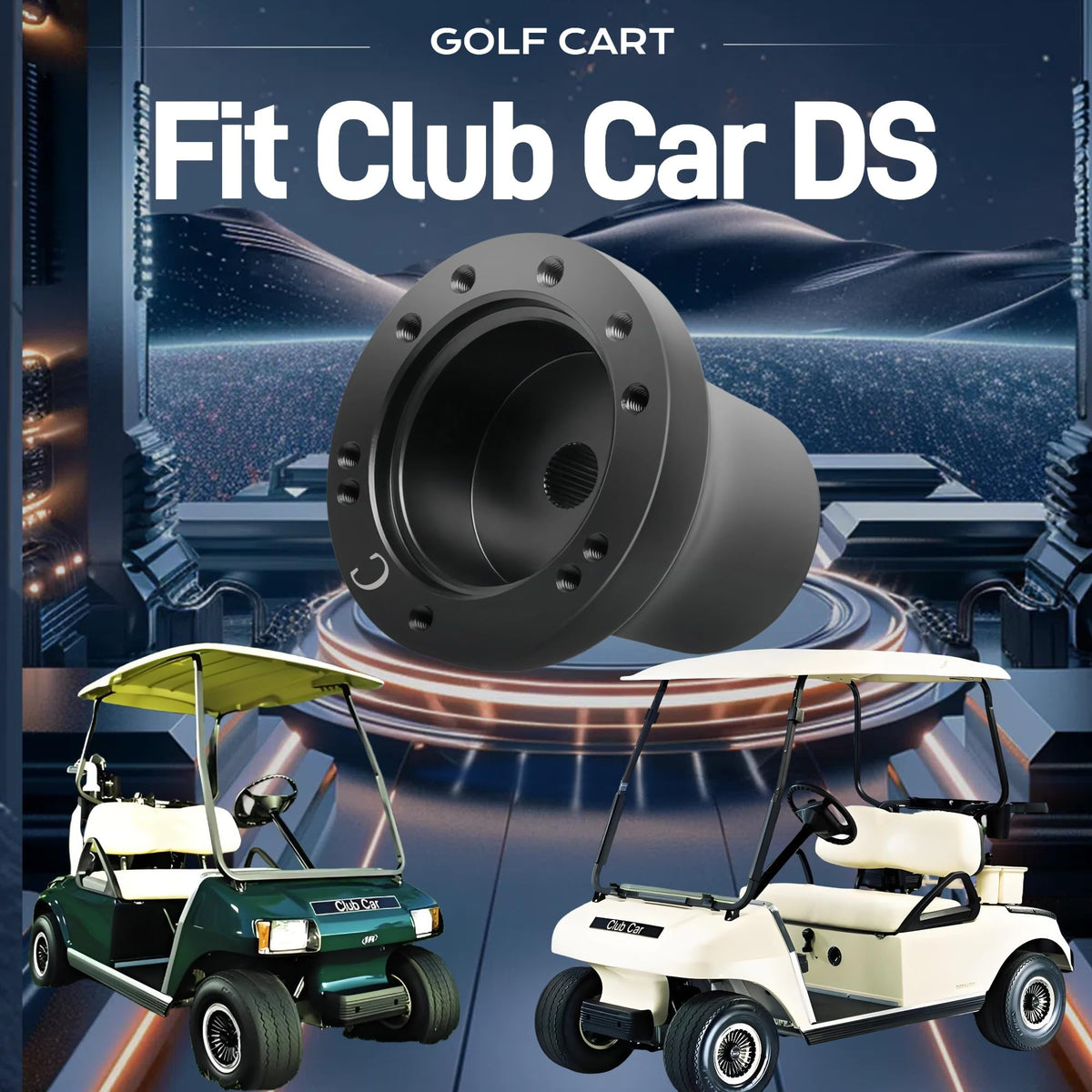 WUKO HUNT steering wheel upgrade installed on Club Car DS