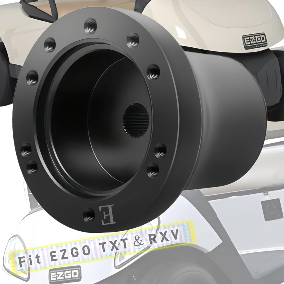WUKO HUNT EZGO steering-wheel-adapter closeup showing forged aluminum durability