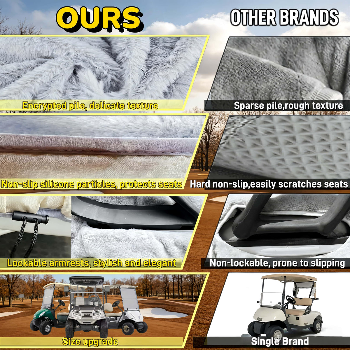 WUKO HUNT universal-fit 2-seater seat cover for EZGO, Club Car, Yamaha.