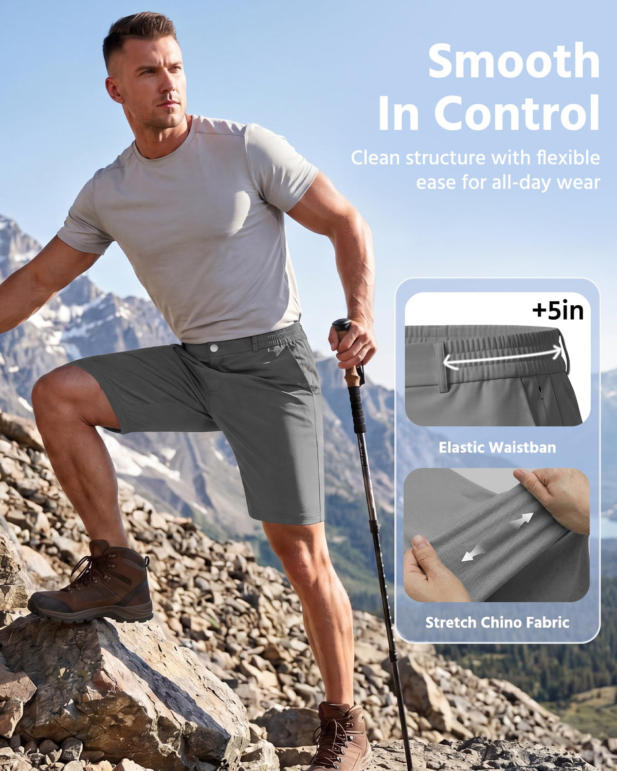 Wulcea stretch chino fabric close-up showing flexible fibers for all-day comfort.