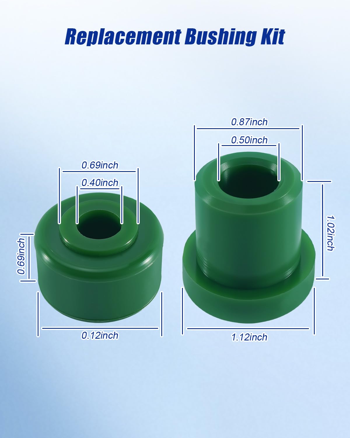 WUMZIJ bushing kit components spread, highlighting polyurethane construction.