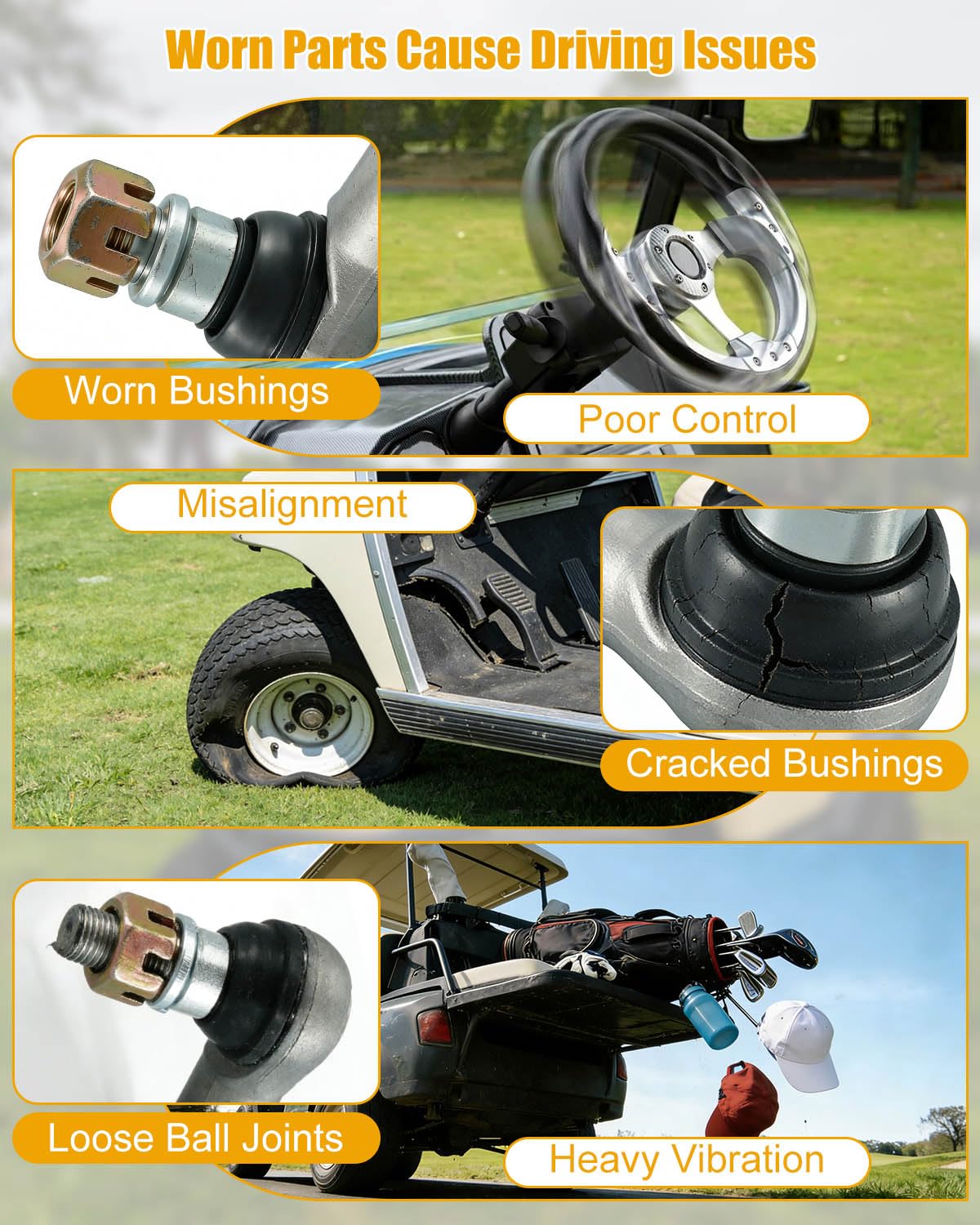Front suspension repair kit from WUMZIJ replaces worn bushings and tie rod ends.